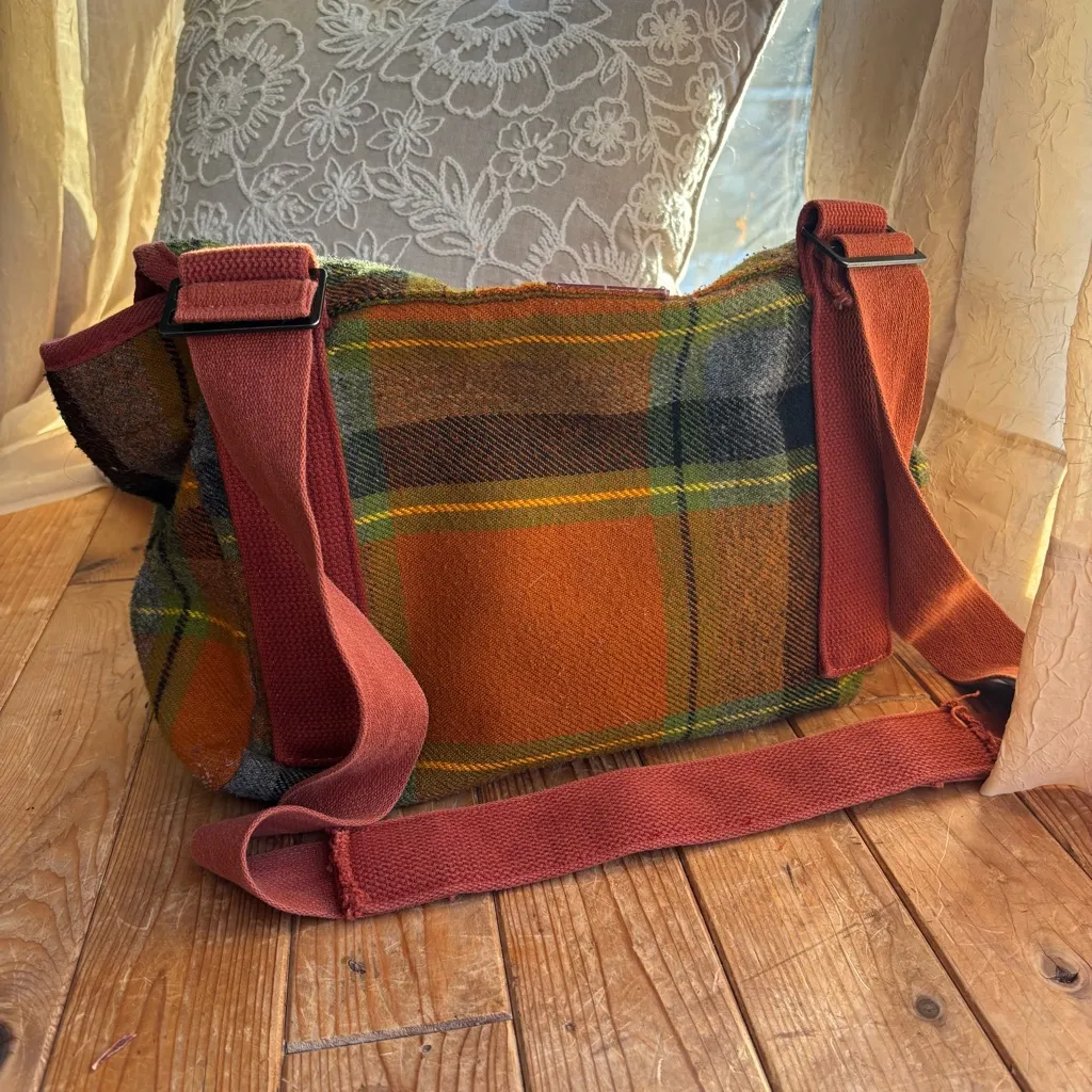 Vintage Plaid Crossbody Bag Orange - Image 3