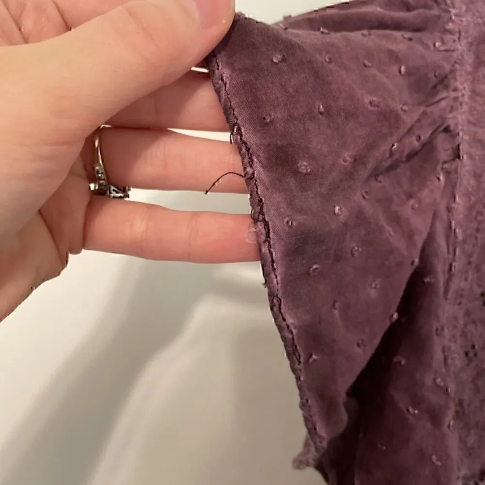 KNOX ROSE Purple Swiss Dot Crochet Eyelet Tie Bow Back Short Flutter Sleeve Top - Image 5