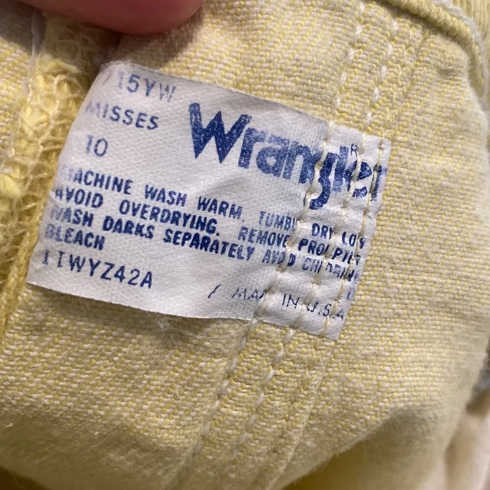 Vinteage 90s Wrangler High Waist Yellow Cotton Denim Straight Leg Jeans 25x28 - Image 7