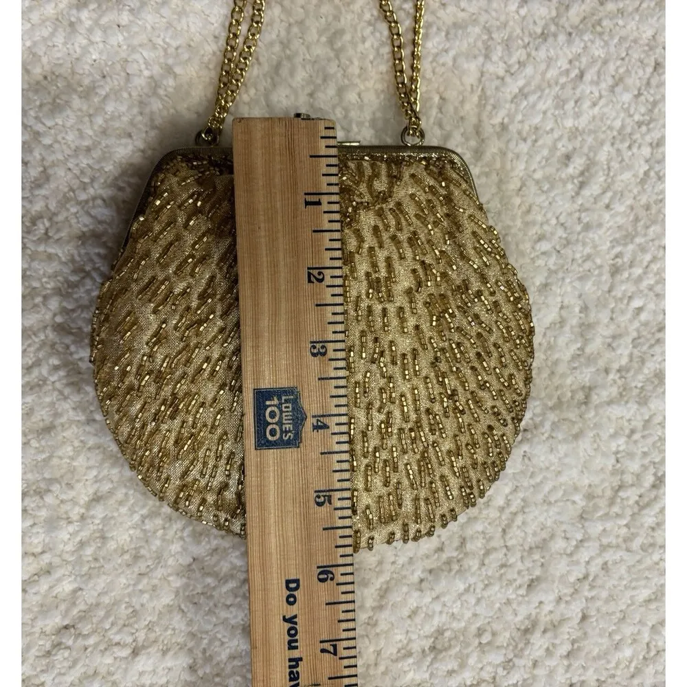 Vintage Gold Beaded Small Clutch Purse Chain Straps Formal Prom Wedding - Image 7