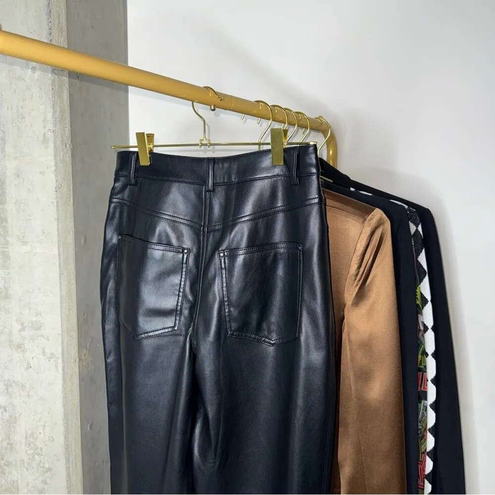 Ted Baker London Black Plaider Faux Leather Panel Crop Ankle-Length Trousers - Image 9