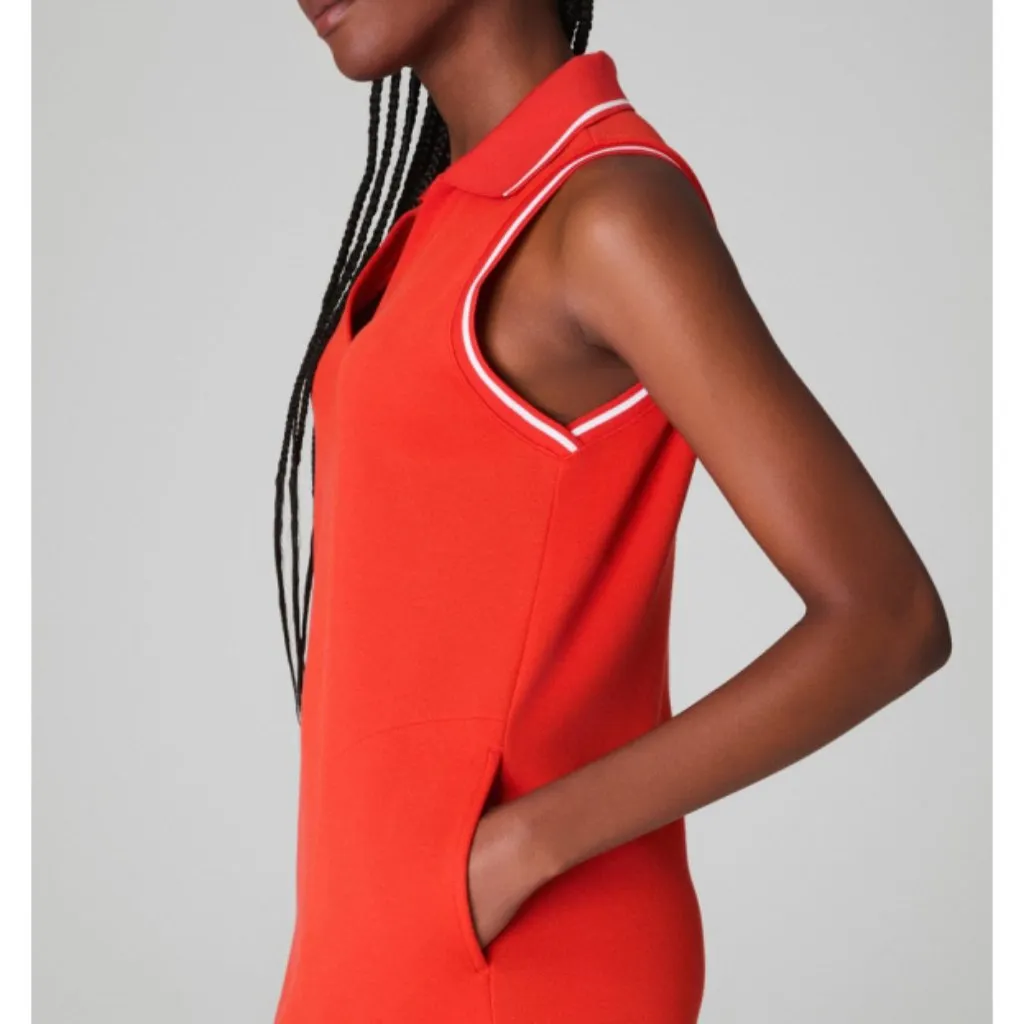Spanx AirEssentials Pique Polo Tank Dress Poppy Orange White Preppy Tennis Mini - Image 5