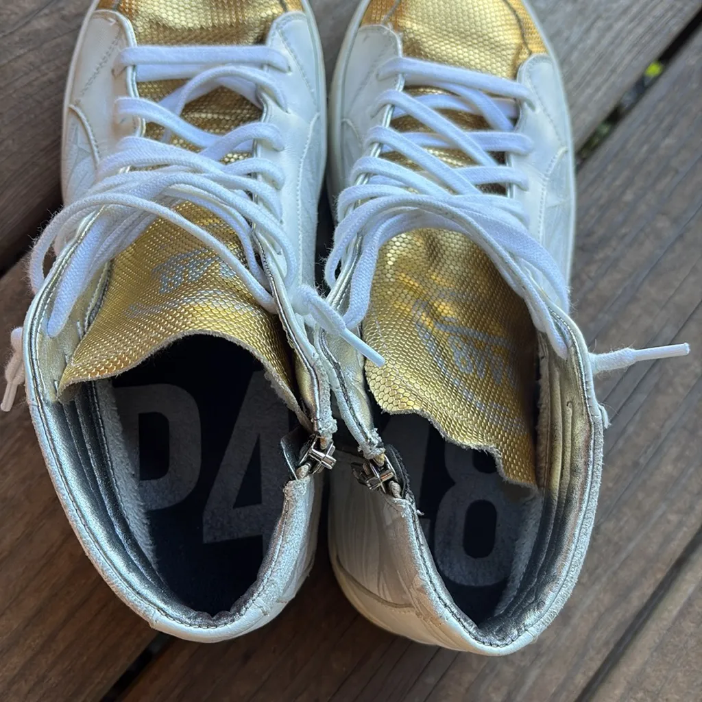 P448 Palm High Top Sneakers | White & Gold | 41 EU / 10-10.5 US - Image 13