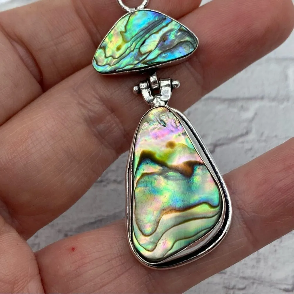 Abalone Shell Sterling Silver Pendant Boho Green - Image 4
