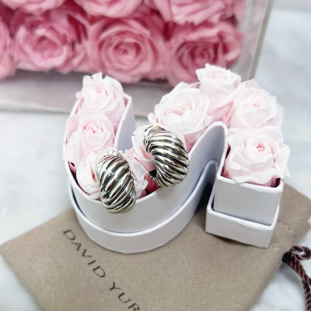 Authentic David Yurman Sculpted Cable Sterling 925 & 14kt Huggie Hoop Earrings - Image 9