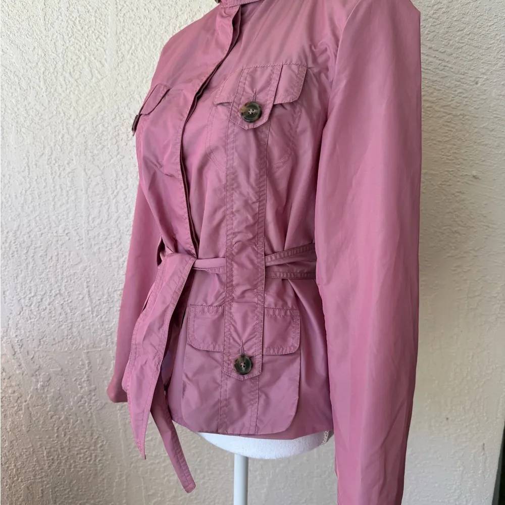 Benetton Women’s Trench Style Pink Long Sleeve Belt Jacket Medium Blazer - Image 2