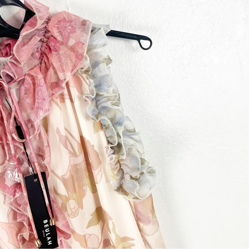 Beulah  Floral Ruffle Trim Lined Tiered Dress, Size Large - Image 7