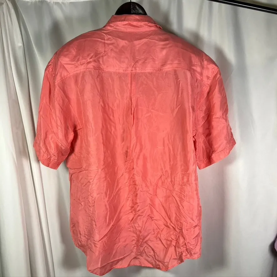 Paul Harris Silk Shirt Women's M Coral Button‎ Up Short Sleeve Pockets Pink Size M - Image 8