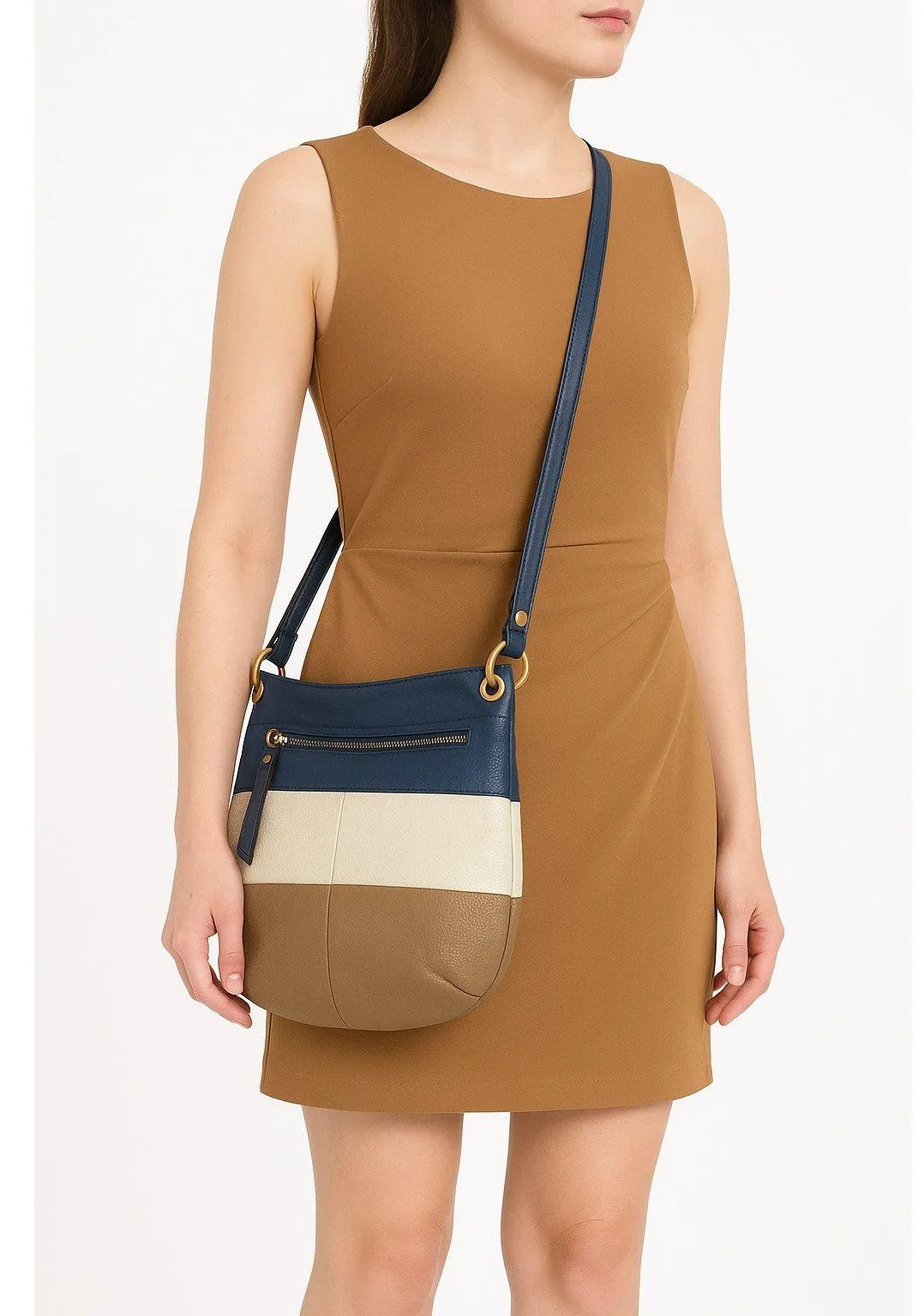 B. Makowsky Colorblock Leather Crossbody Bag – Blue, Cream & Taupe Blue - Image 1