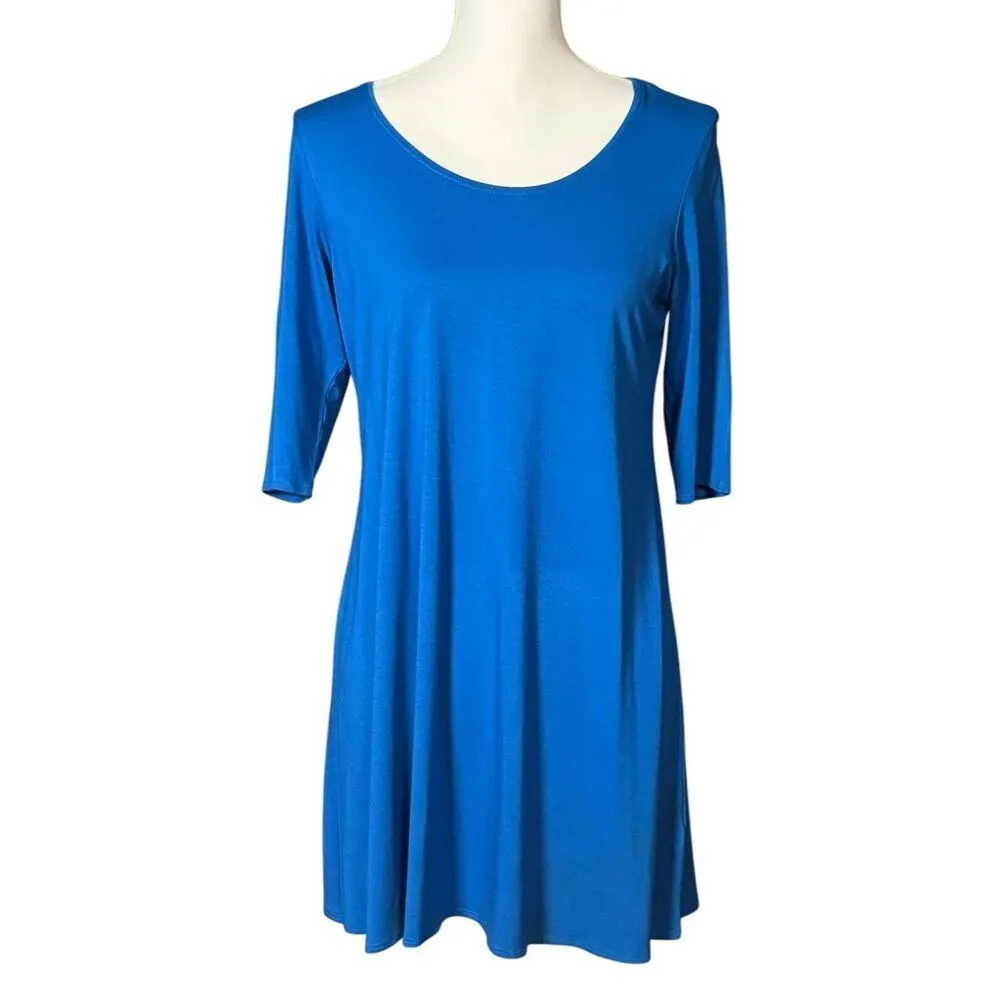 Eileen Fisher Tunic Top Size Medium Blue 3/4 Sleeves Preppy Classic Quiet Luxury - Image 2