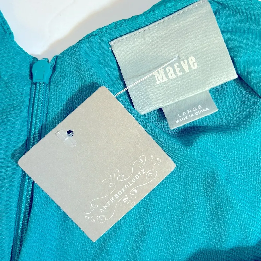 Anthropologie Maeve Mulligan Teal Drop Waist Ruffle Hem Shift Dress Size L NWT - Image 10