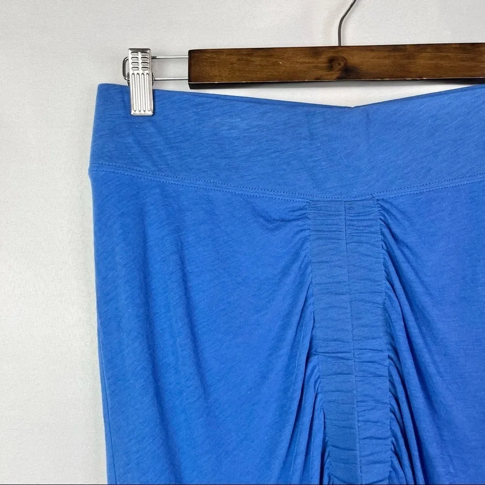 Helmut Lang Blue Viscose Filmed Ruched Front Midi Skirt M - Image 4