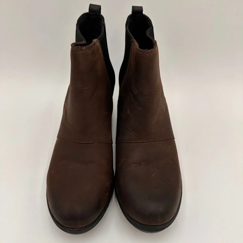 Sorel Joan of Arctic Brown Leather Wedge II Chelsea Heel Slip On Shoes Size 8.5 - Image 3