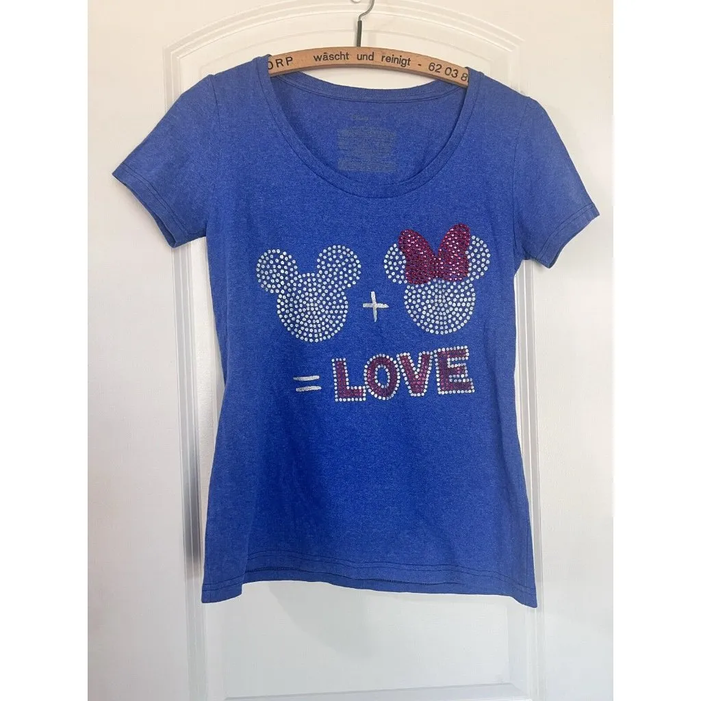 Disney Store Sparkly Blue Large Short Sleeve‎ Minnie & Mickey Love T-shirt - Image 6