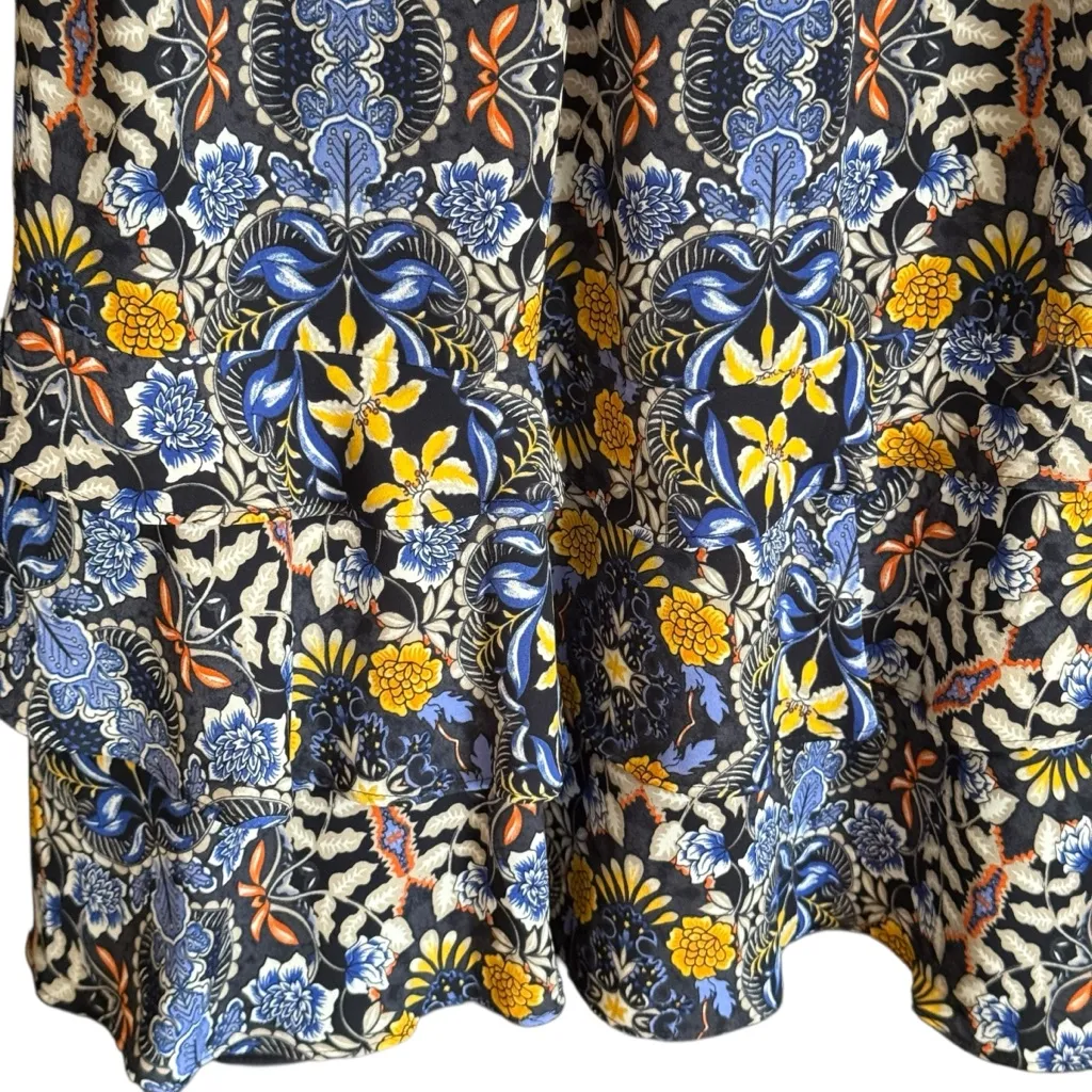 LOFT Ann Taylor Blue & Yellow Floral Drop Waist Ruffle Dress Size Small Petite - Image 9