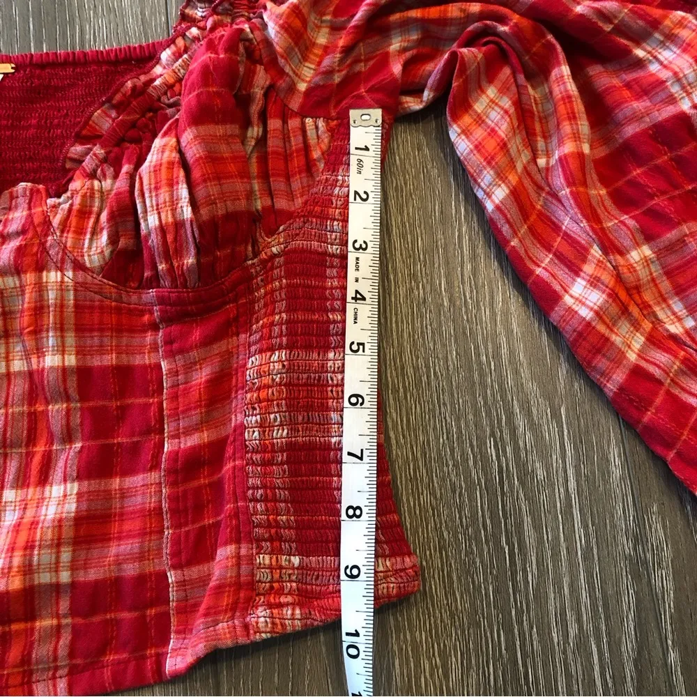 Free People Cherry Bomb Red Plaid Top Size Small - Image 6