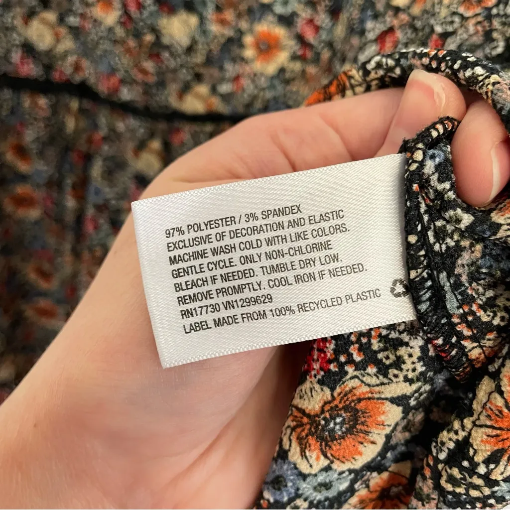 KNOX ROSE Smocked Floral Tie Back Top Black Etc Boho Long Sleeve Peasant Blouse - Image 12