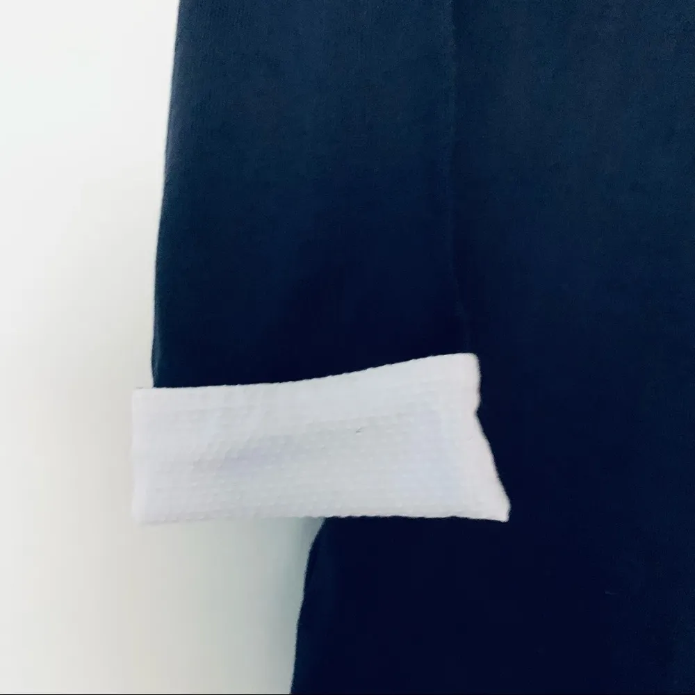 Loft  Navy Blue Pullover Sweater with Faux White Shirt Sz M Petite - Image 6