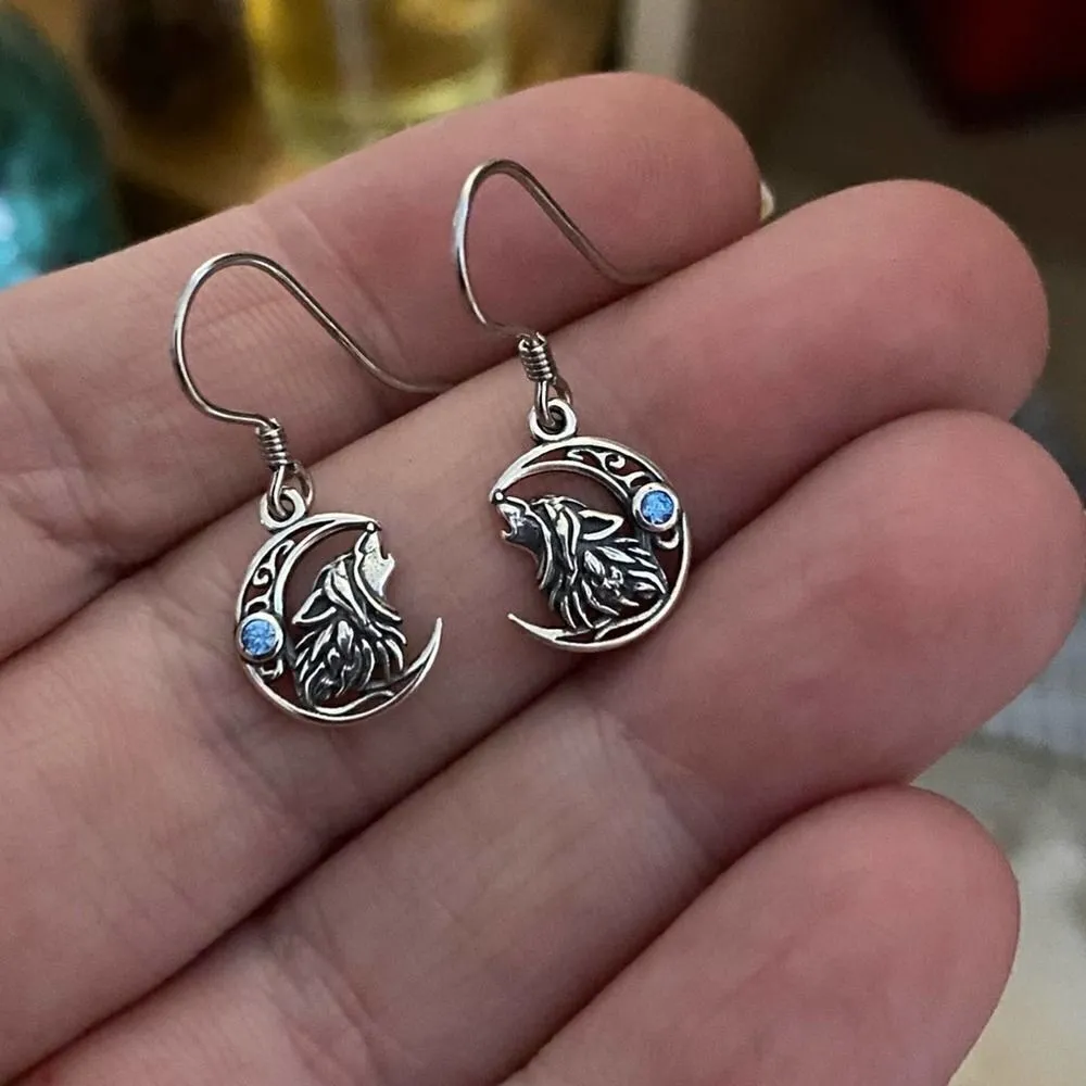 Wolf Moon Sterling Blue Crystal CZ Earrings Silver - Image 3