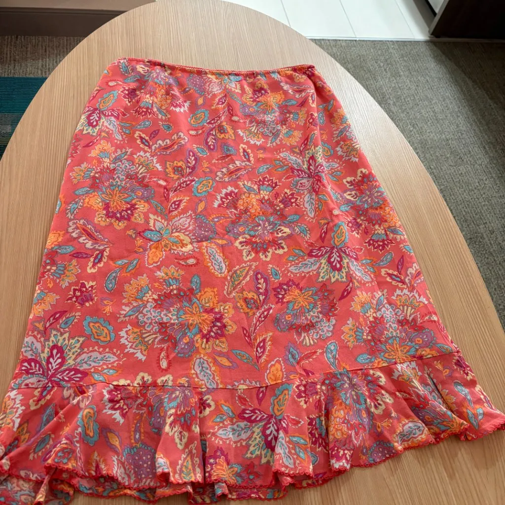 Sigrid Olsen Sport Large Pink Floral Midi Length Ruffle Hem Rayon Side Zip Lined - Image 3