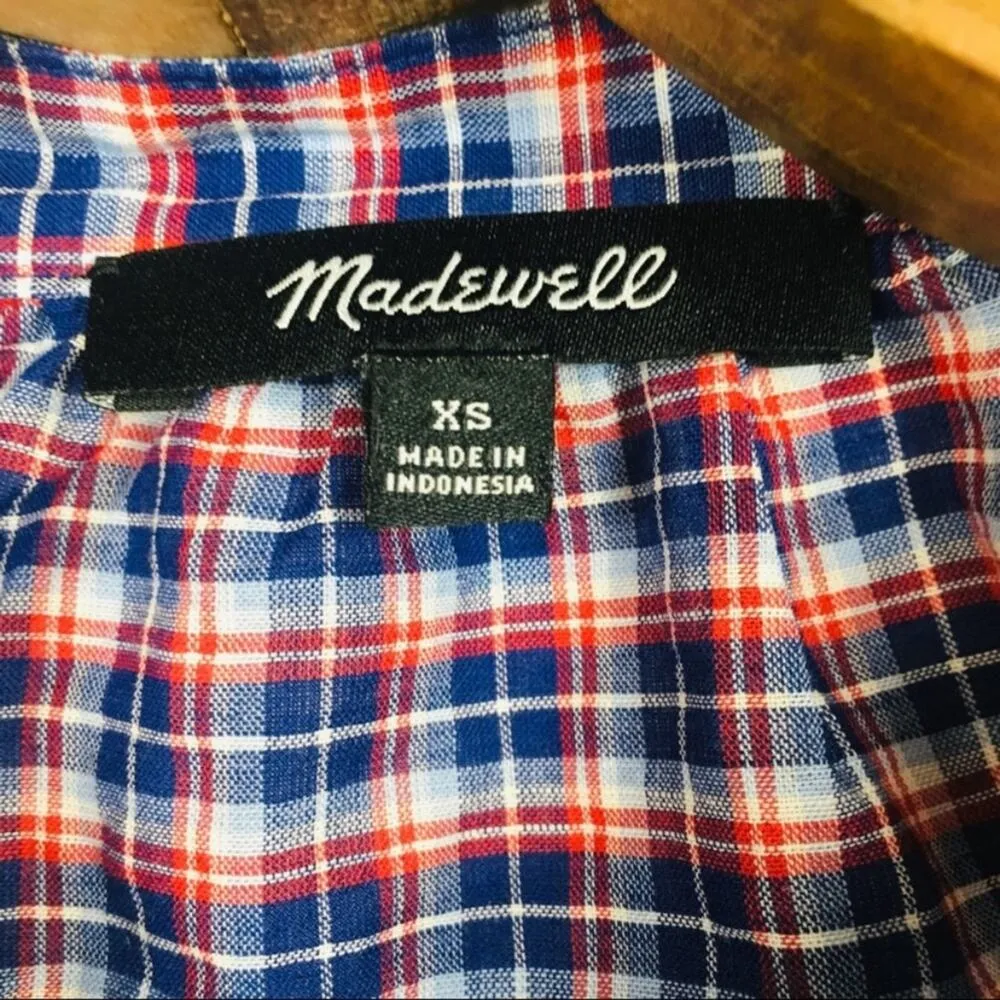 Madewell Red Blue Plaid Blouse XS - Image 3