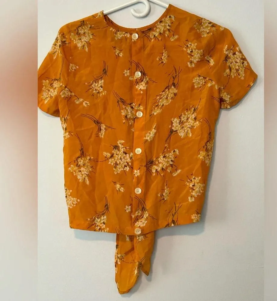 Madewell Silk Button-Back Tie Tee in Butterfly Garden XXS Orange - Image 6