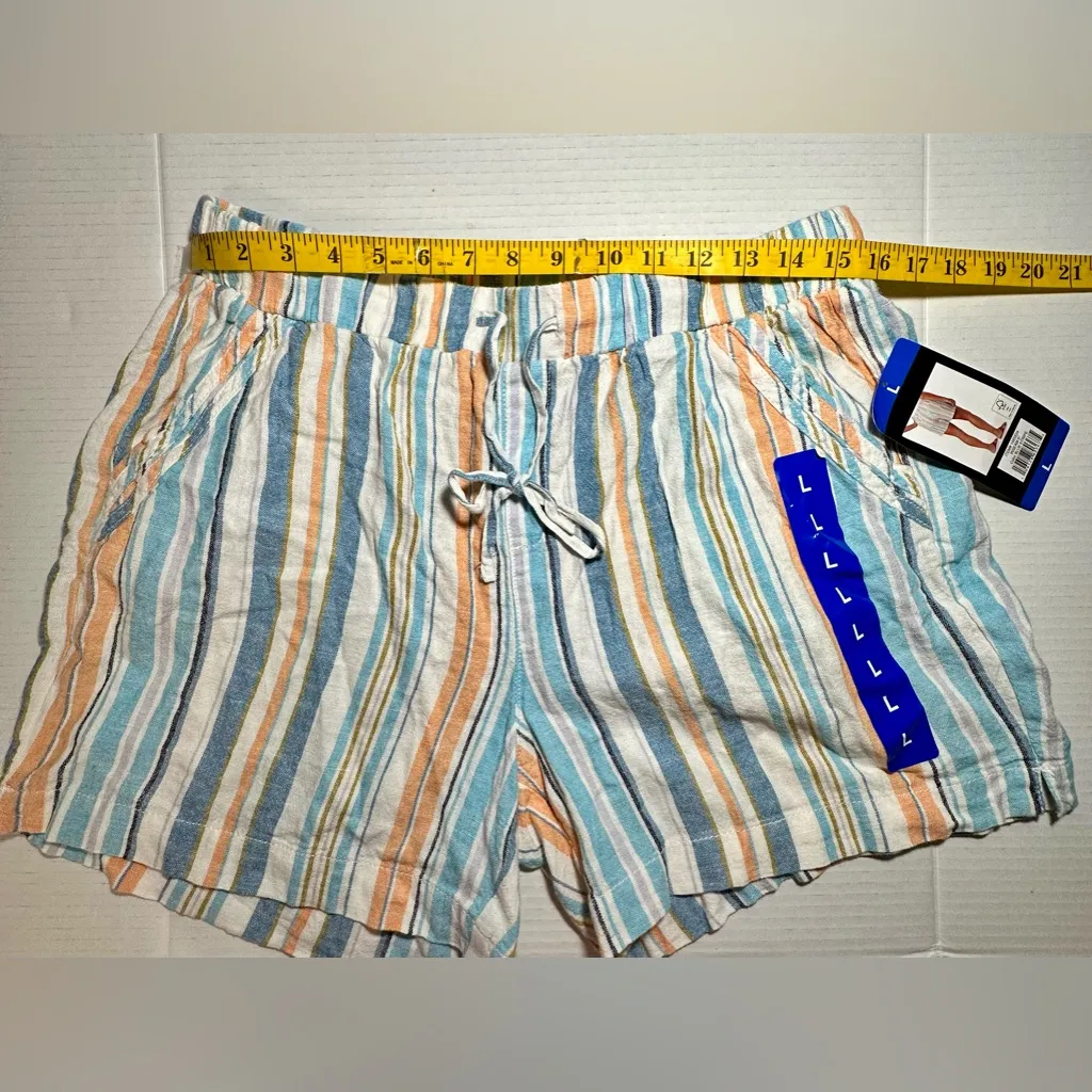 Briggs Linen‎ Blend Shorts Womens White Blue Orange Striped Summer Swim Size L Size L - Image 3