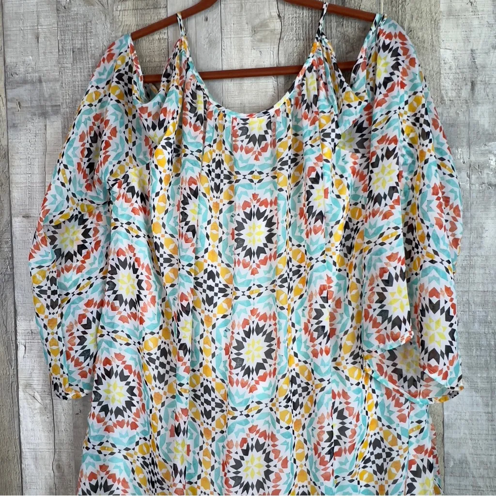 Tacera Size 3X Medallion Print Spaghetti Strap Cold Shoulder Long Sleeve Dress - Image 16