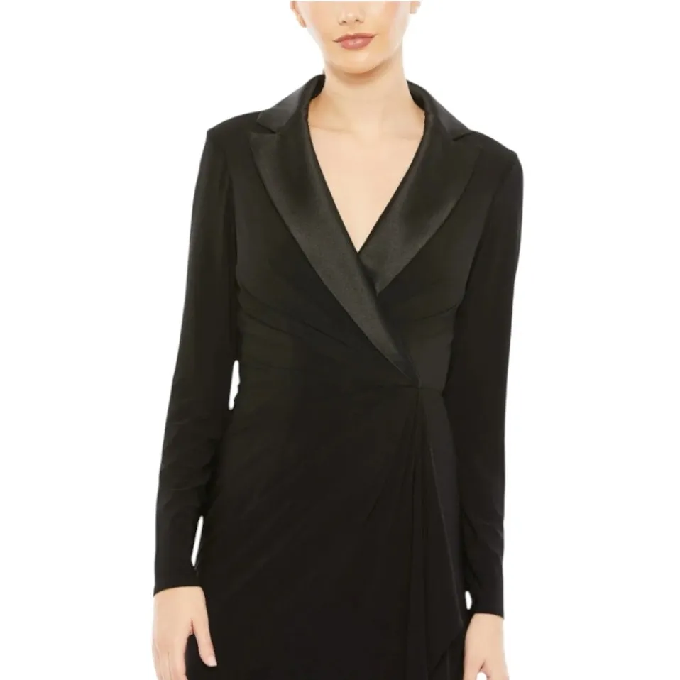 Mac Duggal Black Faux Tuxedo Long Sleeve Formal Gown Size 6 NWT - Image 4