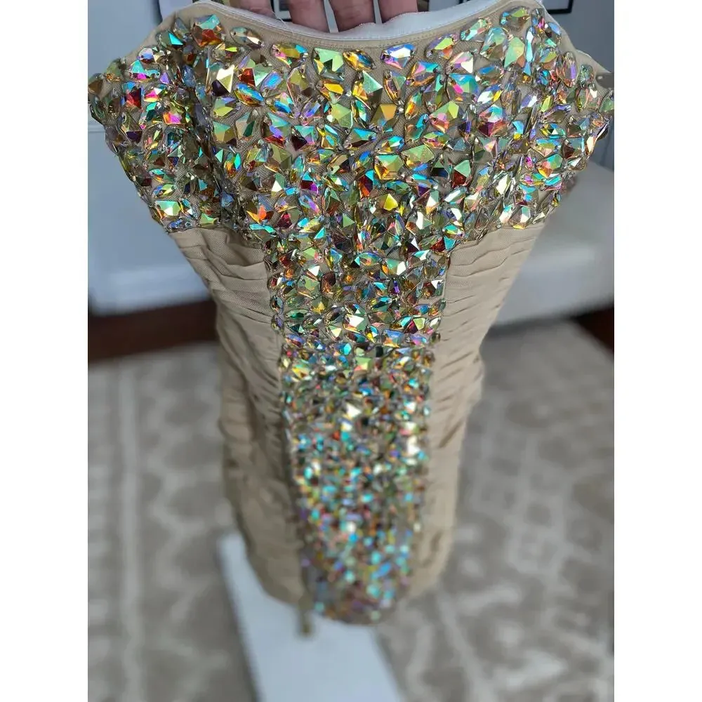 La Femme Cocktail Dress Sparkle Jeweled Ruched Party Wedding Bachelorette Rich - Image 9