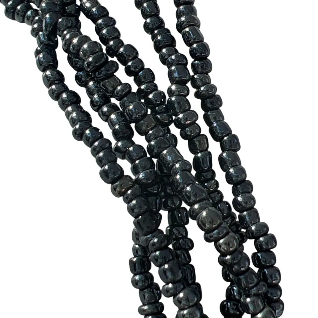 Vintage Dark Silver Seed Bead Necklace Carved Mother of Pearl Pendant Estate 18" Gray - Image 4