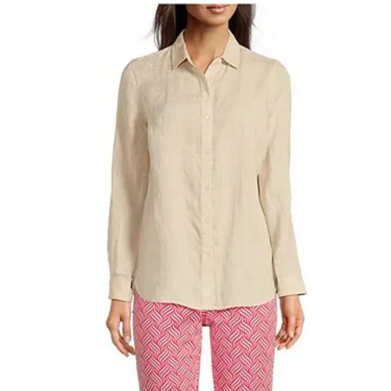 J.McLaughlin Britt Linen Point Collar Long Sleeve Button Front Blouse - Image 2