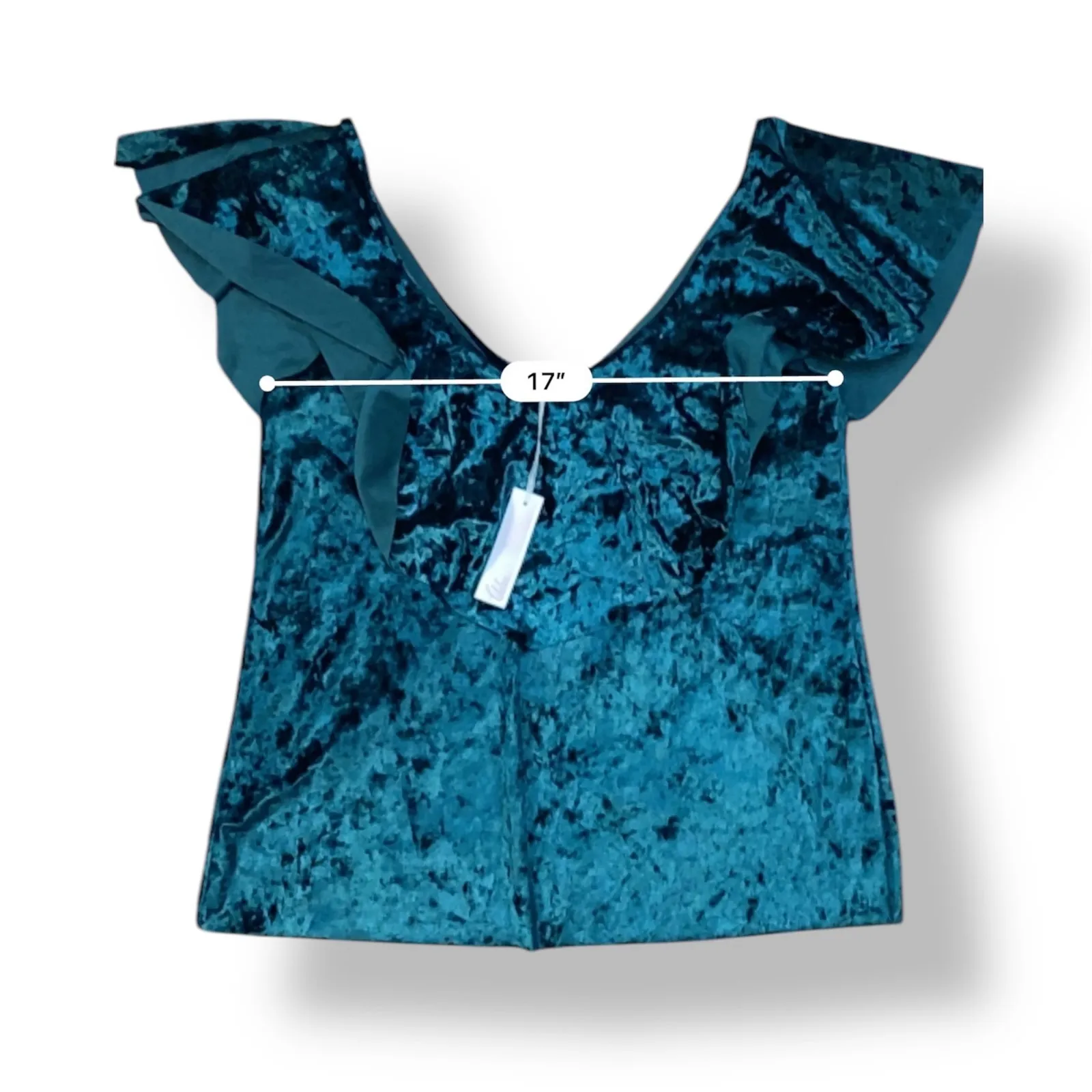 Nordstrom‎ Chelsea28 NWT Green Velvet Ruffle Blouse Womens Size L Jewel Glam - Image 4