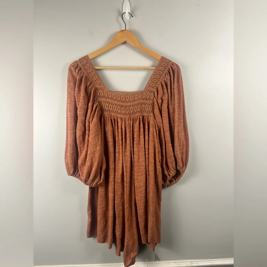 Free People Dancing In The Waves Romper in Rust Orange Balloon Sleeves size XS - Image 8