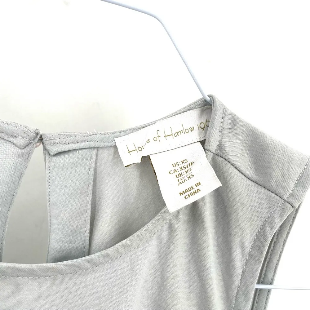 House of Harlow 1960 Silver Gray Sleeveless Satin Ruched MIDI Dress Blue Size XS - Image 7