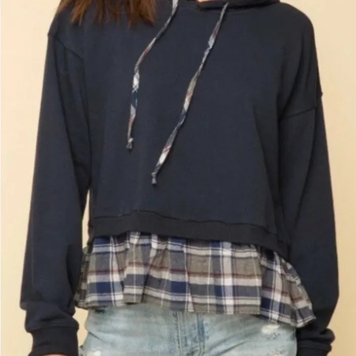 Hem & Thread WOMEN'S Navy Plaid Pullover Hoodie Medium - Image 2