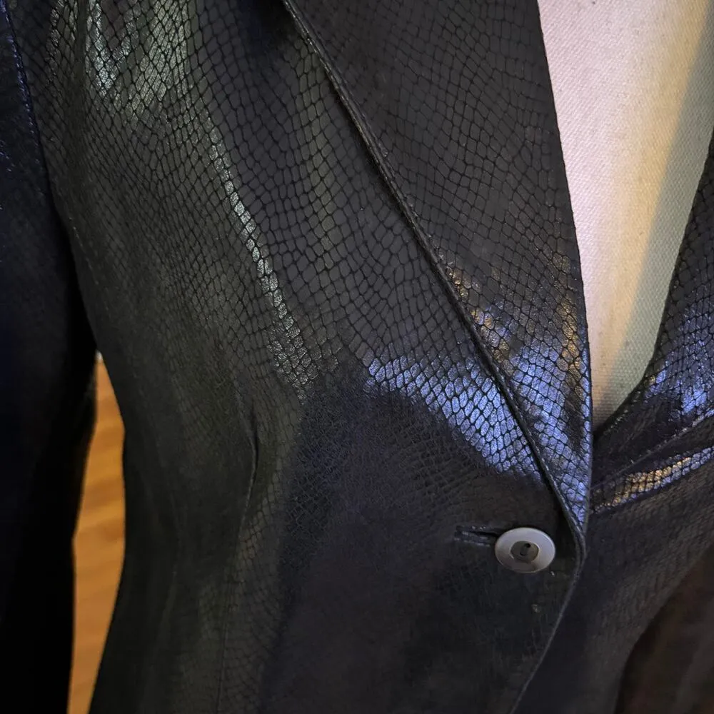 Citi by Yansi Fugel Size M Leather Coat Jacket Blazer Snake Print Lined Black Size M - Image 3