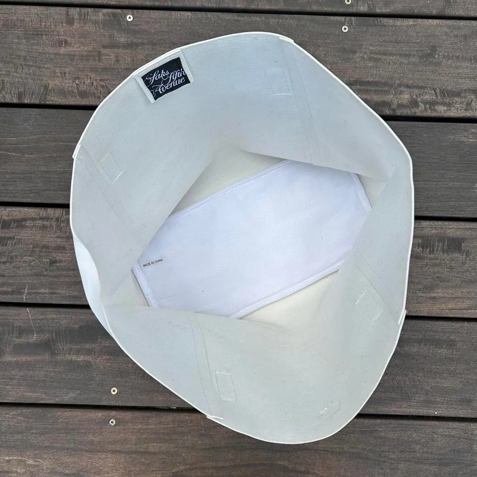 Vintage Y2K White Leather Saks Fifth Avenue Tote Bag Purse - Image 5