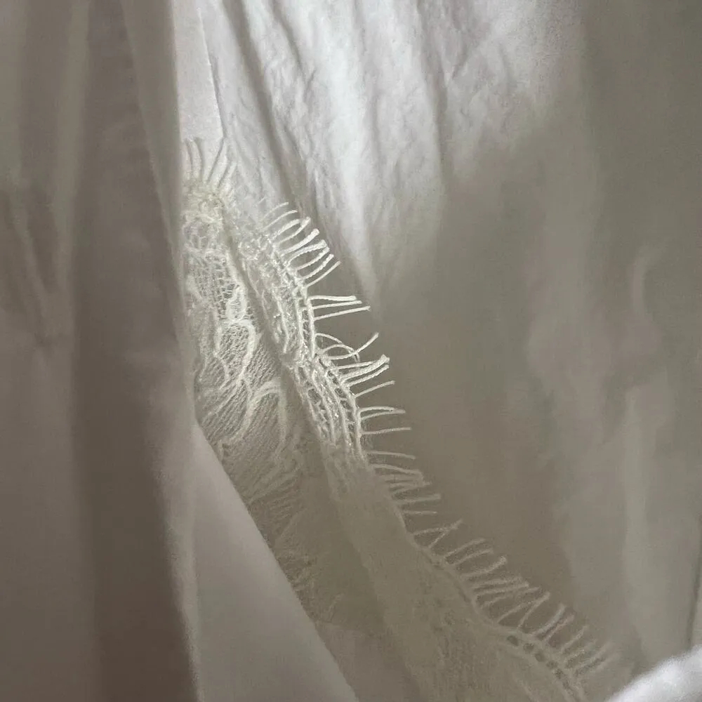 JW Anderson Lace Detail Long Sleeve Button Front Shirt Mini Dress Size 0 White - Image 13