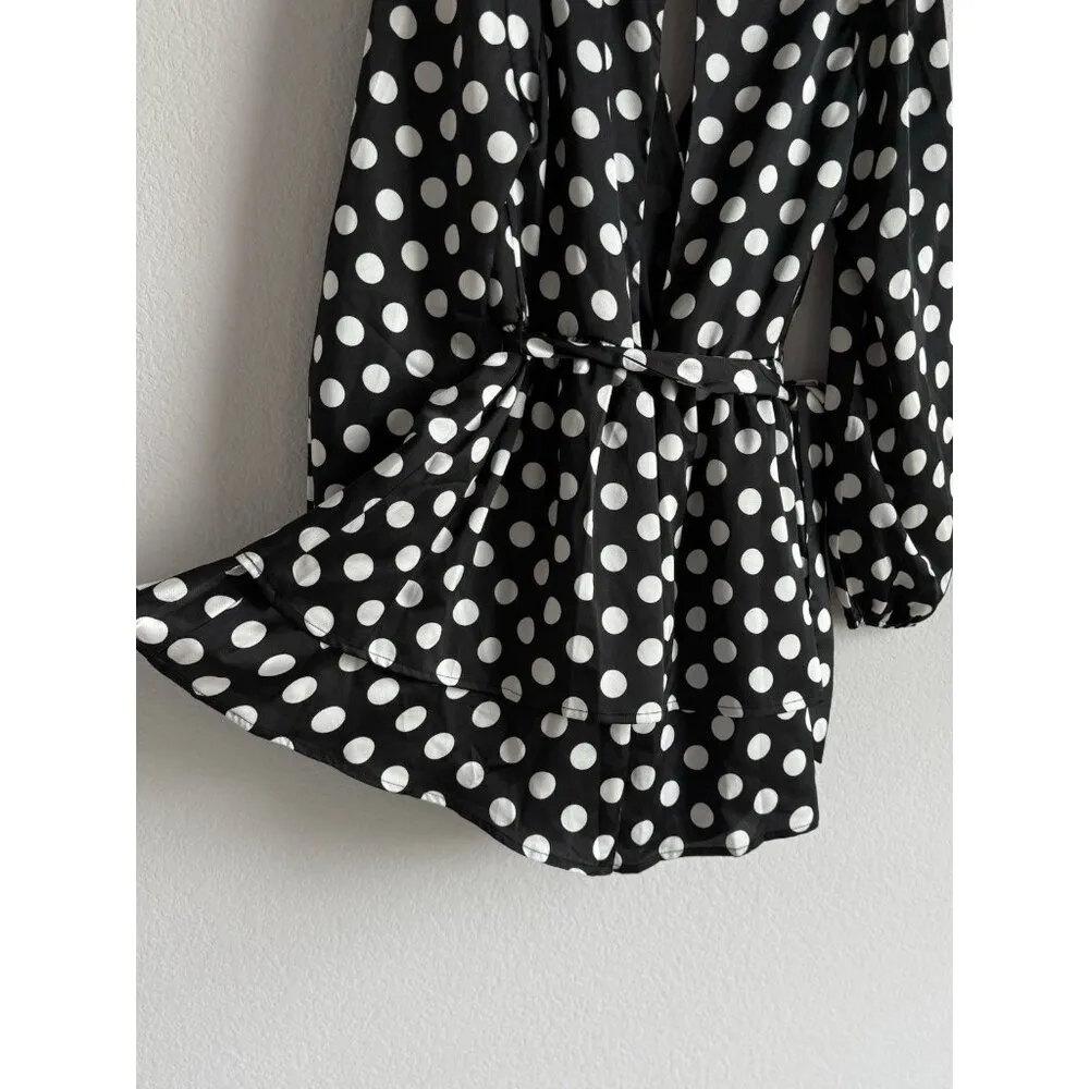 Lulus  Women’s Polka Dots‎ Satin Ruffled Romper Elegant Glam Cocktail Size Small - Image 14