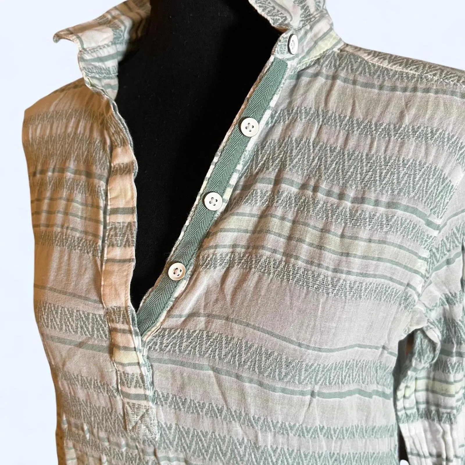 Vintage Y2K Columbia White and green striped long sleeve shirt Size Medium - Image 6