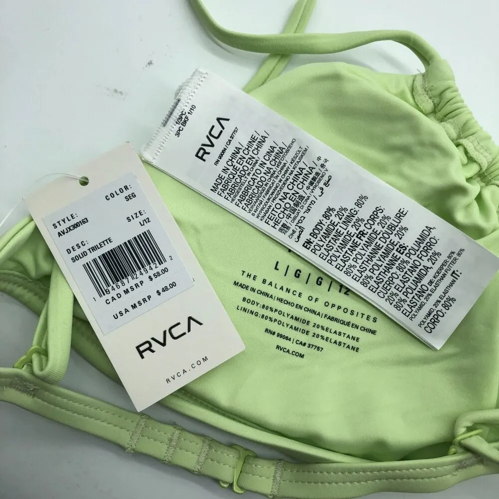 RVCA Solid Trilette Bikini Top Green L/12 - Image 5