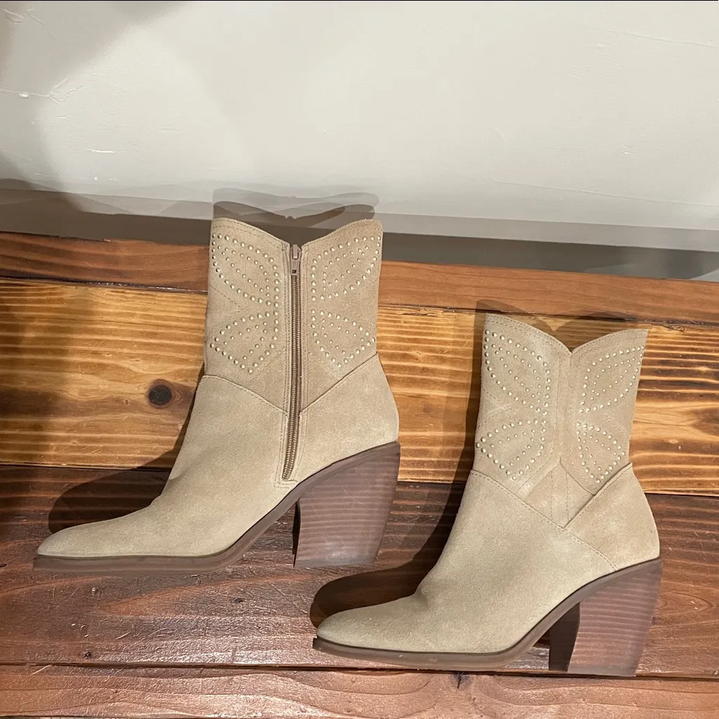 LUCKY BRAND Womens Beige Western Lakelon Almond Leather Booties Size 9 - Image 12