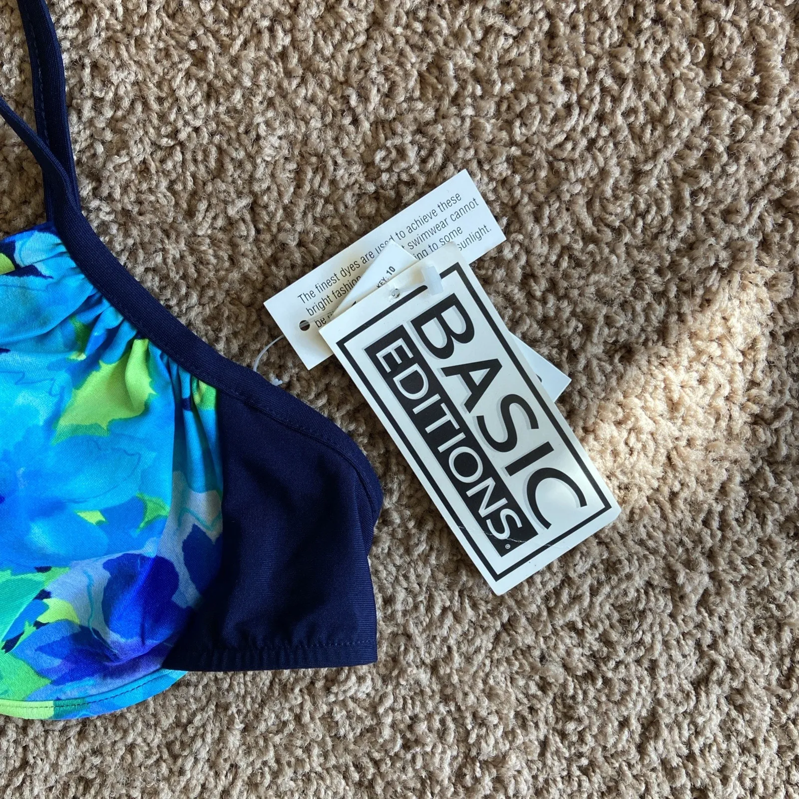 Vintage VTG Basic Editions KMart Floral Flower Bikini‎ Top Swimsuit Ladies 15/16 Blue Size undefined - Image 5