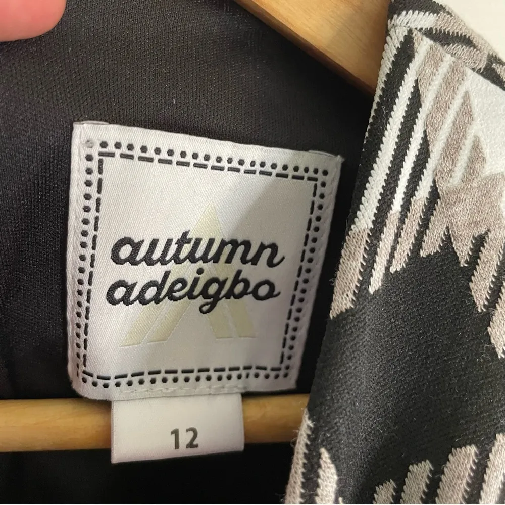 Autumn Adeigbo Black and White Plaid Women's Long Sleeve Crop Top Size 12 - Image 4