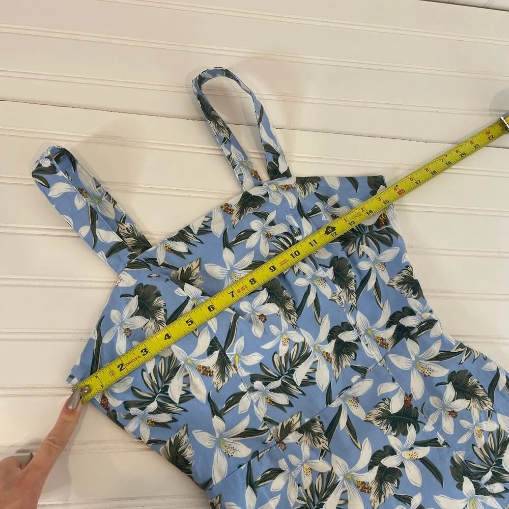 Aqua Blue Green Floral Hawaiian Floral Mini Dress Cut Out Back Cotton Size XS - Image 9