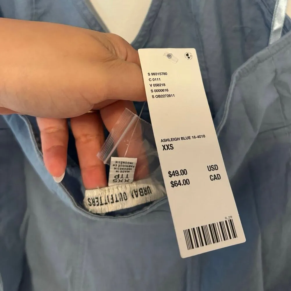 NWT Urban Outfitters Sari Seamed Linen-Blend Halter Vest Top In Blue Size XXS - Image 5