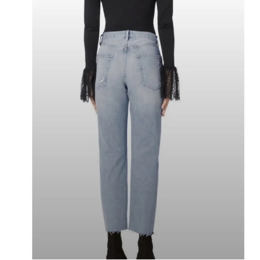 FRAME Denim Le Original Harrah Distressed Straight Leg High Waist Cropped Jean - Image 3