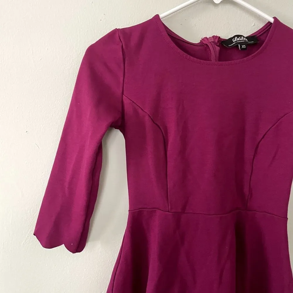 Lulu's pink 3/4 sleeves scalloped edges fitted circle skirt dress semi formal - Image 2