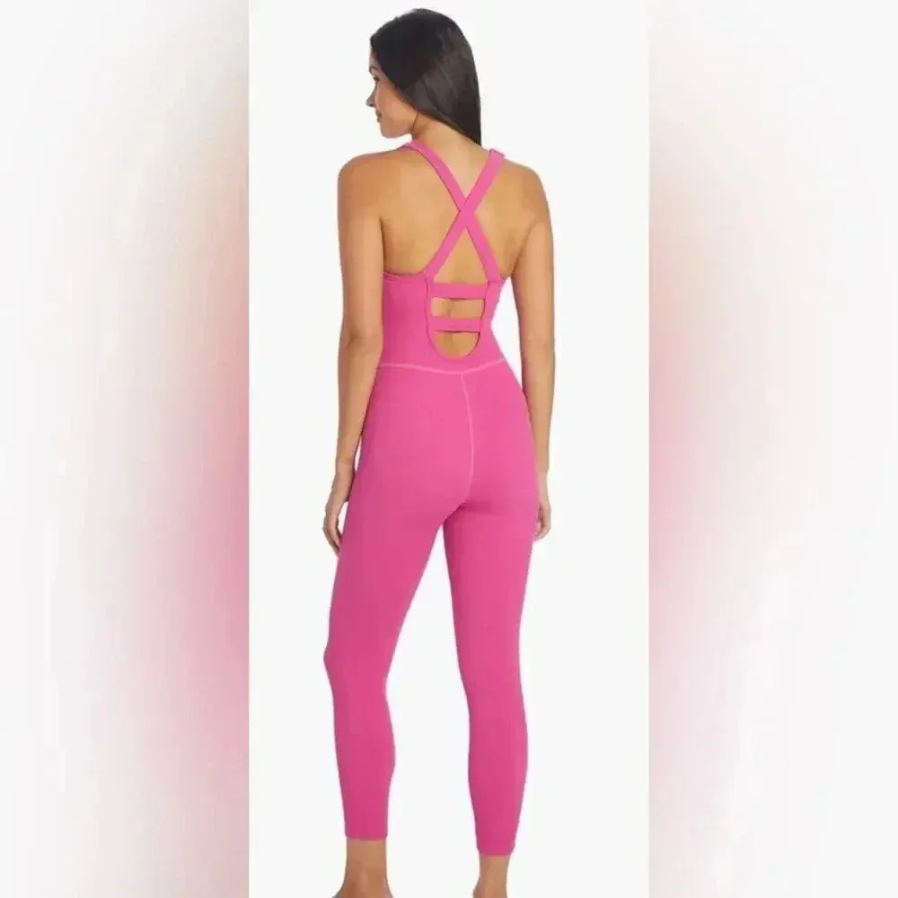 FP movement Jumpsuit Free Throw hot pink ribbed onesie good karma barbie - Image 10